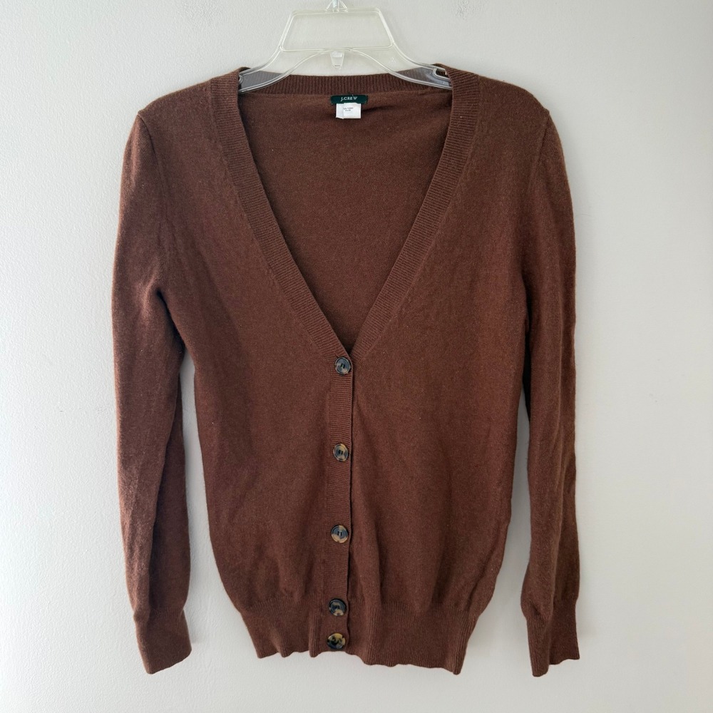 J.Crew Brown Wool Cashmere Blend V-Neck Cardigan Sweater Small RN77388